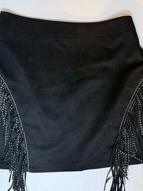 Source Unknown Black Fringe Midi Skirt